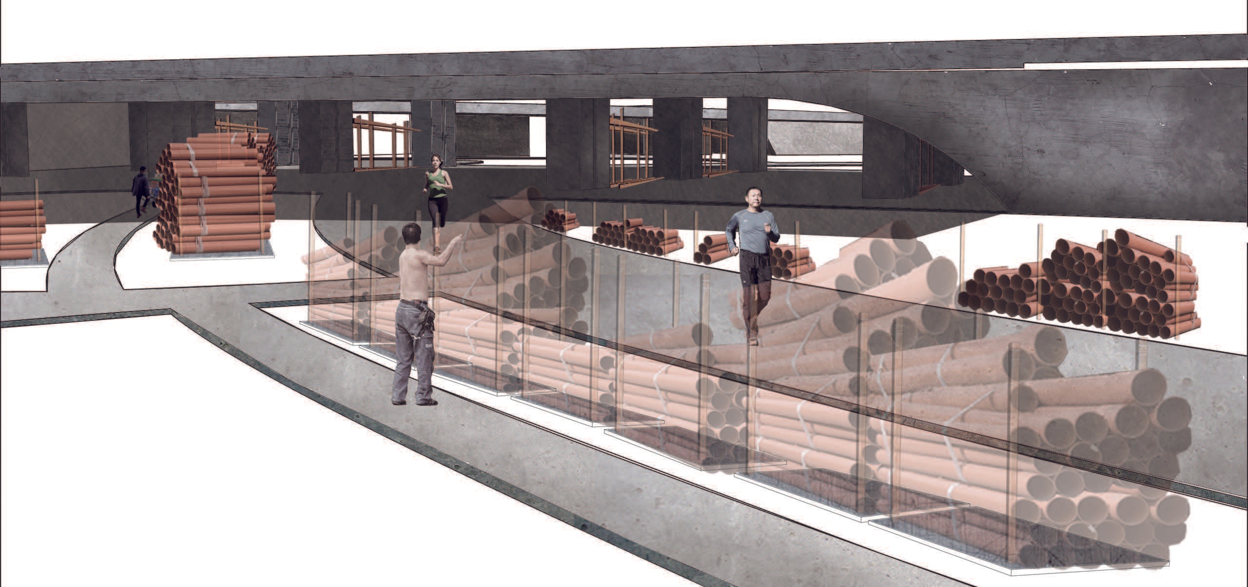 Exterior render — program detail