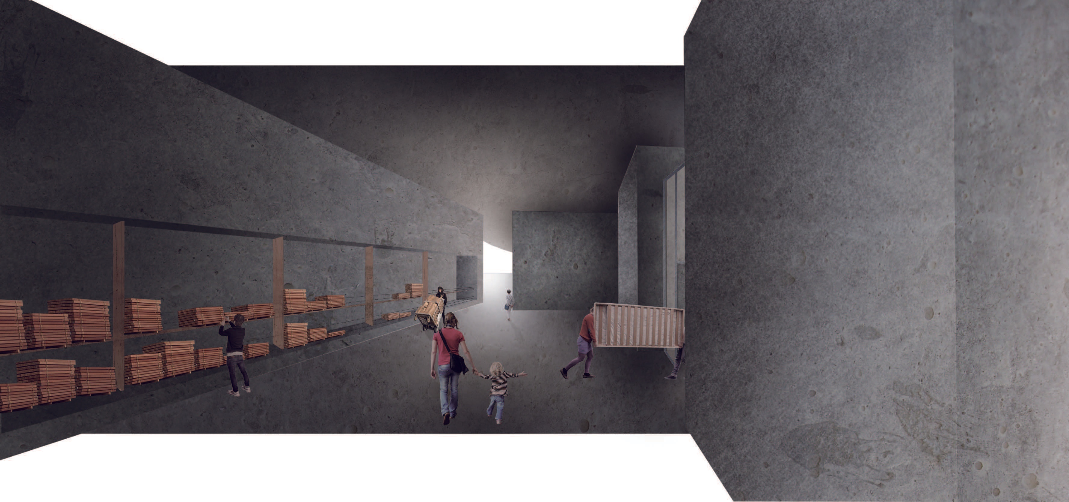 Interior render — sheltered canopy space